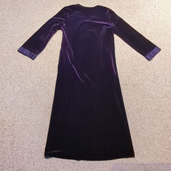 Oscar De La Renta Pink Label Long Length Purple Velvet Bath Robe Womens Medium - Picture 6 of 7